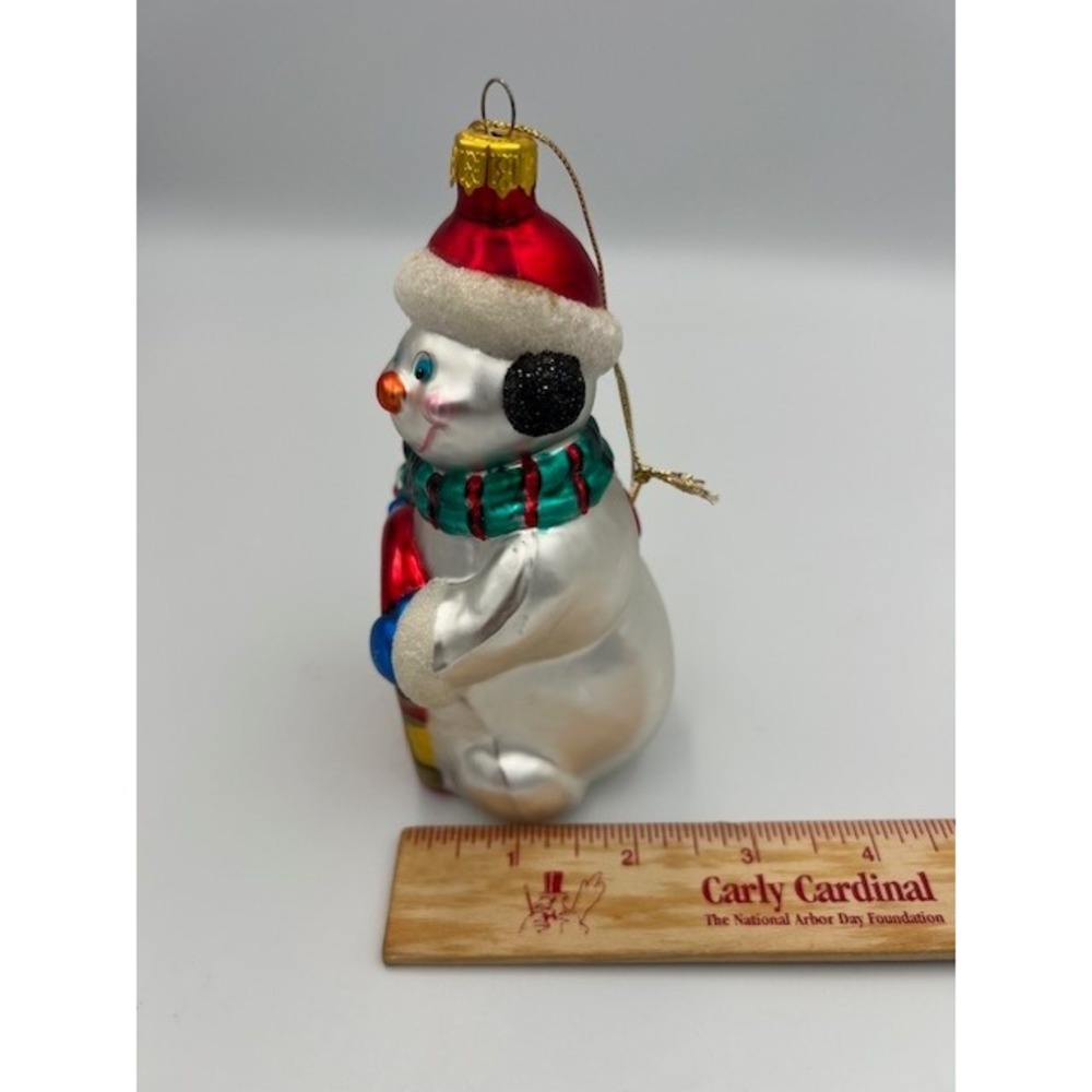 Vintage Snowman Retro Jukebox Glass Christmas Ornament Santa Hat 5.25in 1990's - Picture 10 of 12